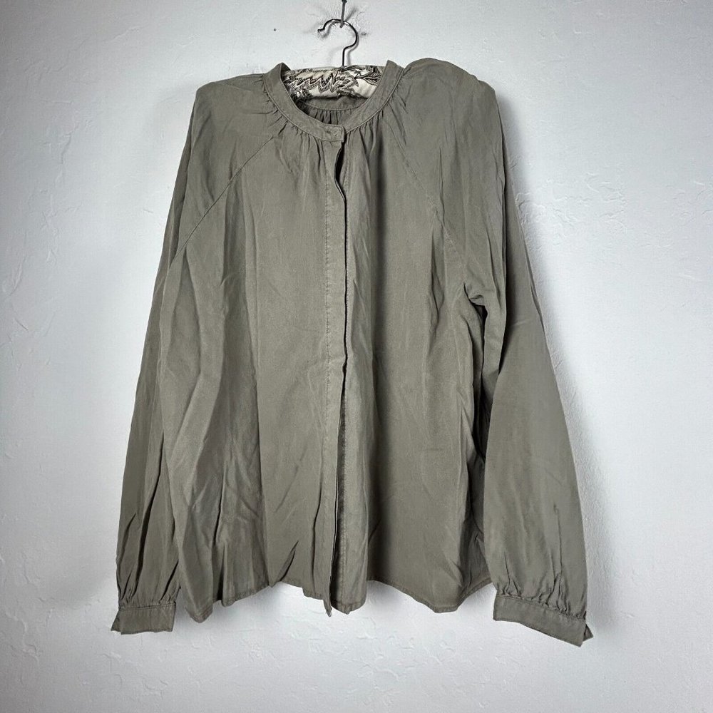 Republic Womens Tencel-Lyocell Button Down Shirt Top Large Sage Green New $68